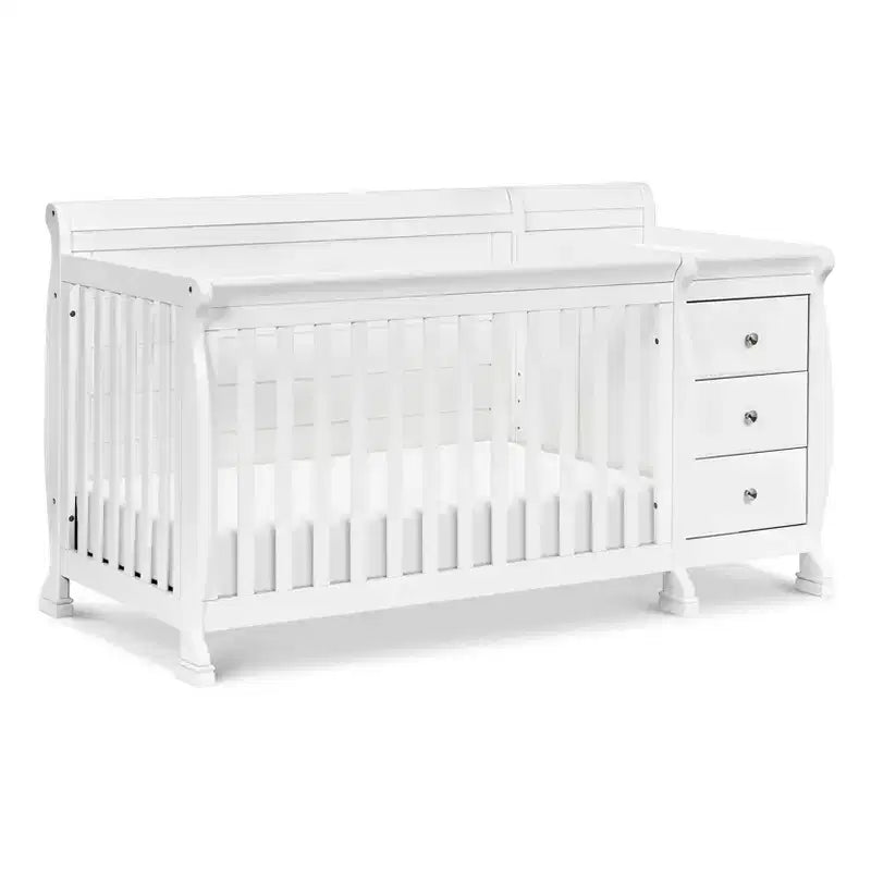 Lit de bébé et table à langer combinés 4-en-1 – Châtaignier / Espresso / Gris / Blanc, Unique