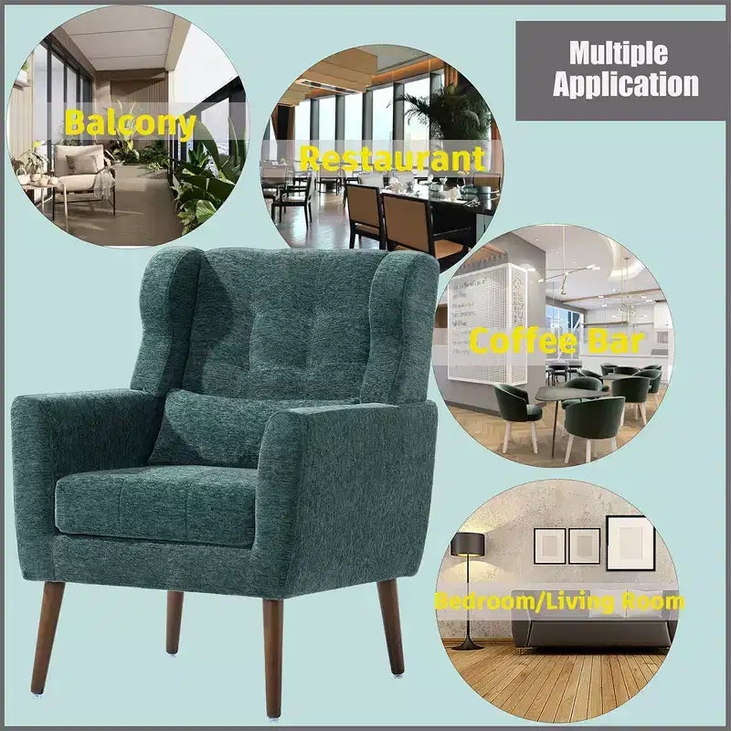 Fauteuil d'appoint en velours gris, dossier haut capitonné, une place, avec accoudoirs