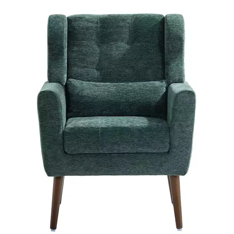 Fauteuil d'appoint en velours gris, dossier haut capitonné, une place, avec accoudoirs