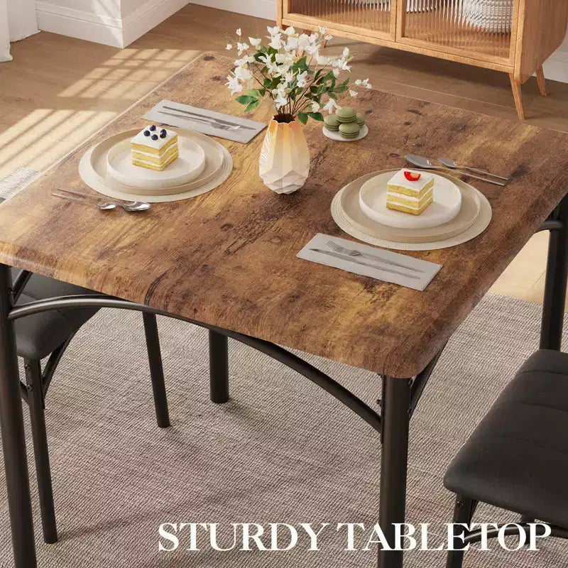 Ensemble table à manger carrée et 2 chaises rembourrées pour 2 personnes – Noir / Marron / Gris