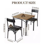 Ensemble table à manger carrée et 2 chaises rembourrées pour 2 personnes – Noir / Marron / Gris