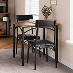 Ensemble table à manger carrée et 2 chaises rembourrées pour 2 personnes – Noir / Marron / Gris