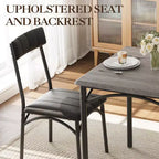 Ensemble table à manger carrée et 2 chaises rembourrées pour 2 personnes – Noir / Marron / Gris