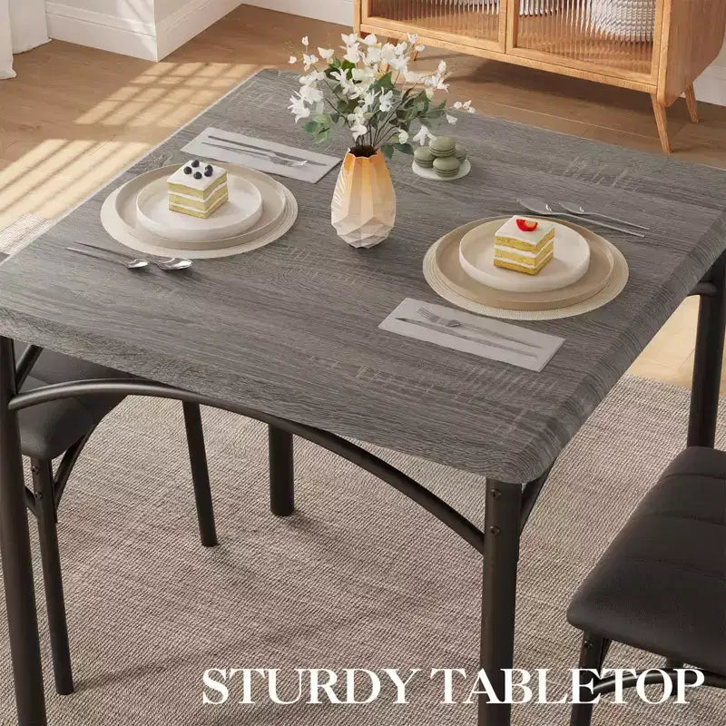 Ensemble table à manger carrée et 2 chaises rembourrées pour 2 personnes – Noir / Marron / Gris