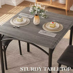 Ensemble table à manger carrée et 2 chaises rembourrées pour 2 personnes – Noir / Marron / Gris