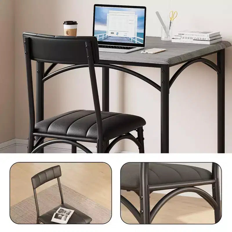 Ensemble table à manger carrée et 2 chaises rembourrées pour 2 personnes – Noir / Marron / Gris
