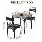 Ensemble table à manger carrée et 2 chaises rembourrées pour 2 personnes – Noir / Marron / Gris