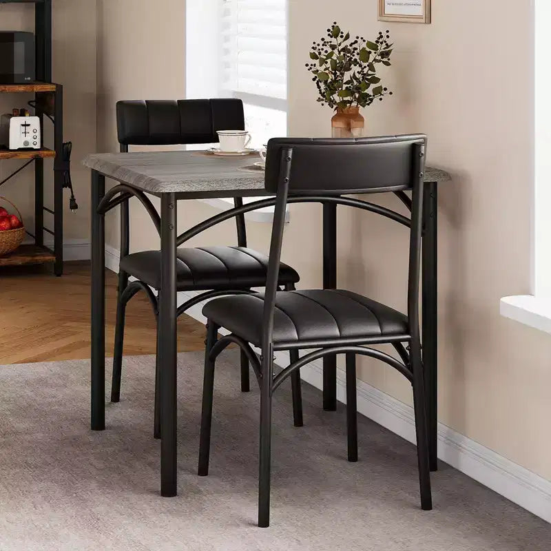 Ensemble table à manger carrée et 2 chaises rembourrées pour 2 personnes – Noir / Marron / Gris