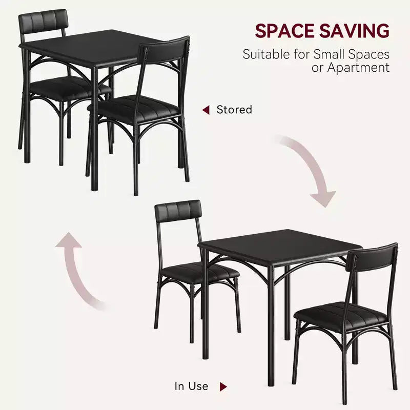 Ensemble table à manger carrée et 2 chaises rembourrées pour 2 personnes – Noir / Marron / Gris