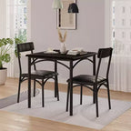 Ensemble table à manger carrée et 2 chaises rembourrées pour 2 personnes – Noir / Marron / Gris