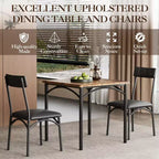 Ensemble table à manger carrée et 2 chaises rembourrées pour 2 personnes – Noir / Marron / Gris