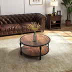 Table basse ronde à 2 niveaux marron avec cadre en métal – Pour 1