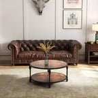 Table basse ronde à 2 niveaux marron avec cadre en métal – Pour 1