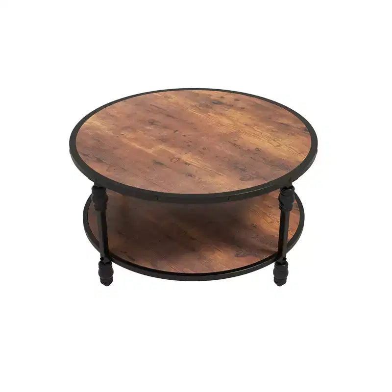 Table basse ronde à 2 niveaux marron avec cadre en métal – Pour 1