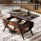 Table basse relevable noire et marron avec lumières LED RVB et étagère de rangement, design 2-en-1, 1 personne
