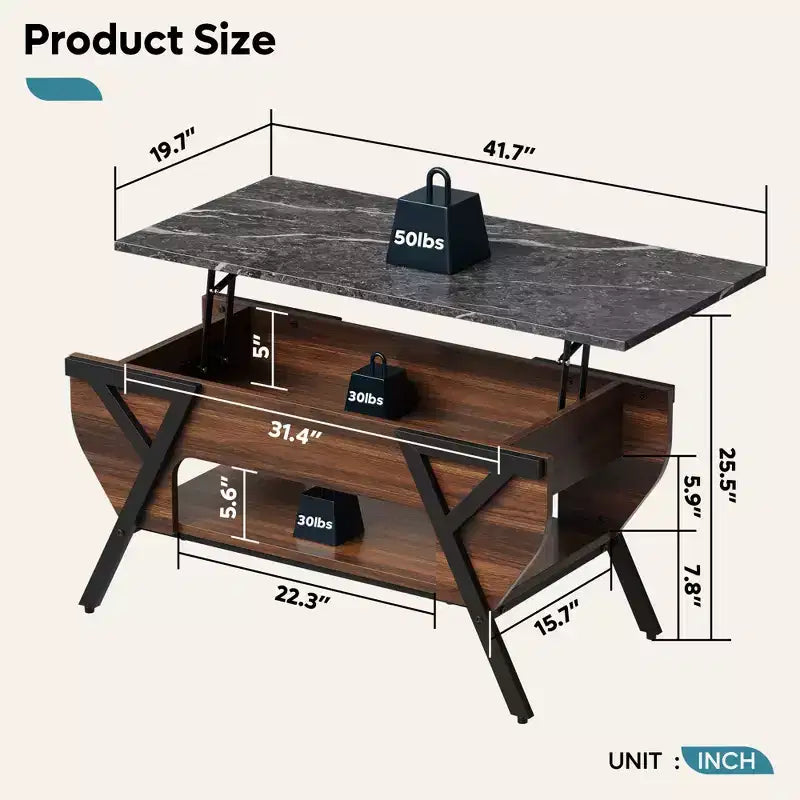 Table basse relevable noire et marron avec lumières LED RVB et étagère de rangement, design 2-en-1, 1 personne
