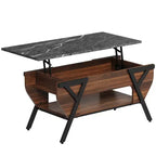 Table basse relevable noire et marron avec lumières LED RVB et étagère de rangement, design 2-en-1, 1 personne