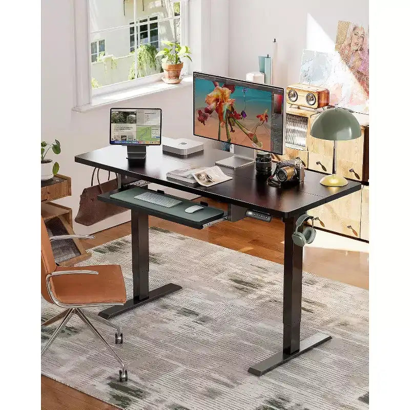 Bureau électrique assis-debout noir, utilisateur unique, réglable en hauteur