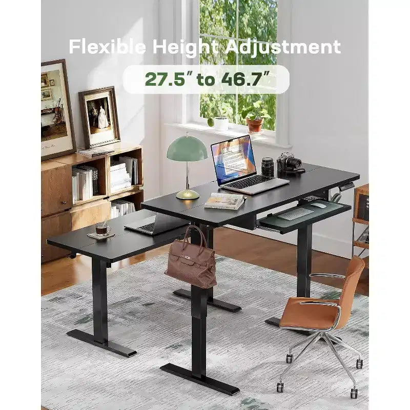 Bureau électrique assis-debout noir, utilisateur unique, réglable en hauteur