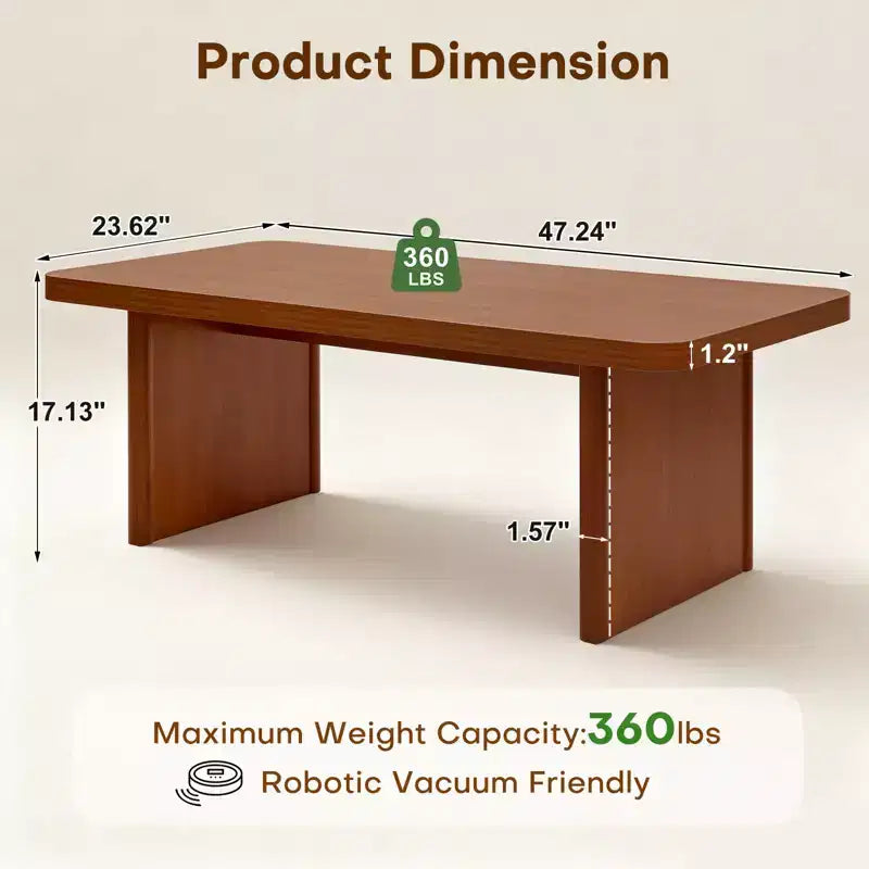 Table basse rectangulaire 47", naturelle / noyer, 2 styles