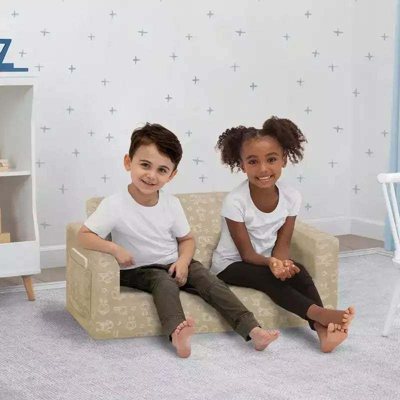 Canapé-lit convertible pour enfants – Beige / Camouflage bleu / Tie-dye rose, 3 places