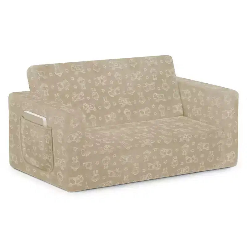 Canapé-lit convertible pour enfants – Beige / Camouflage bleu / Tie-dye rose, 3 places