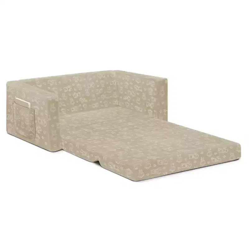Canapé-lit convertible pour enfants – Beige / Camouflage bleu / Tie-dye rose, 3 places