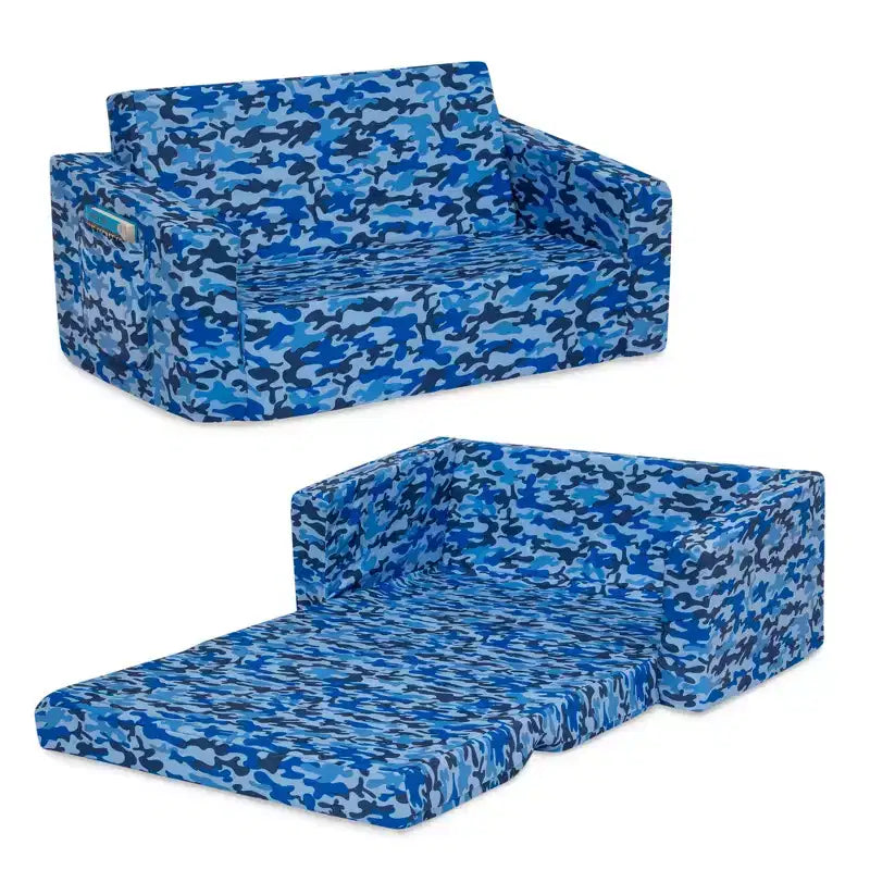 Canapé-lit convertible pour enfants – Beige / Camouflage bleu / Tie-dye rose, 3 places
