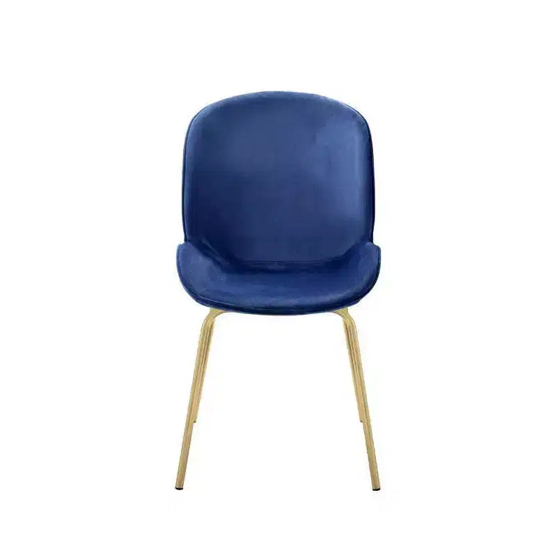 Chaises de salle à manger capitonnées en velours bleu, pieds en métal doré, lot de 2