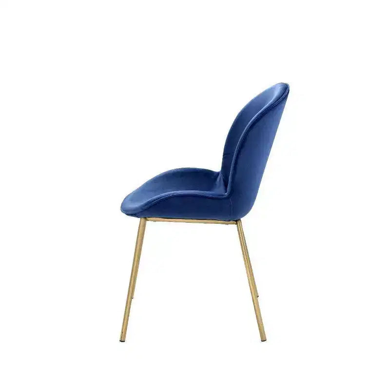 Chaises de salle à manger capitonnées en velours bleu, pieds en métal doré, lot de 2
