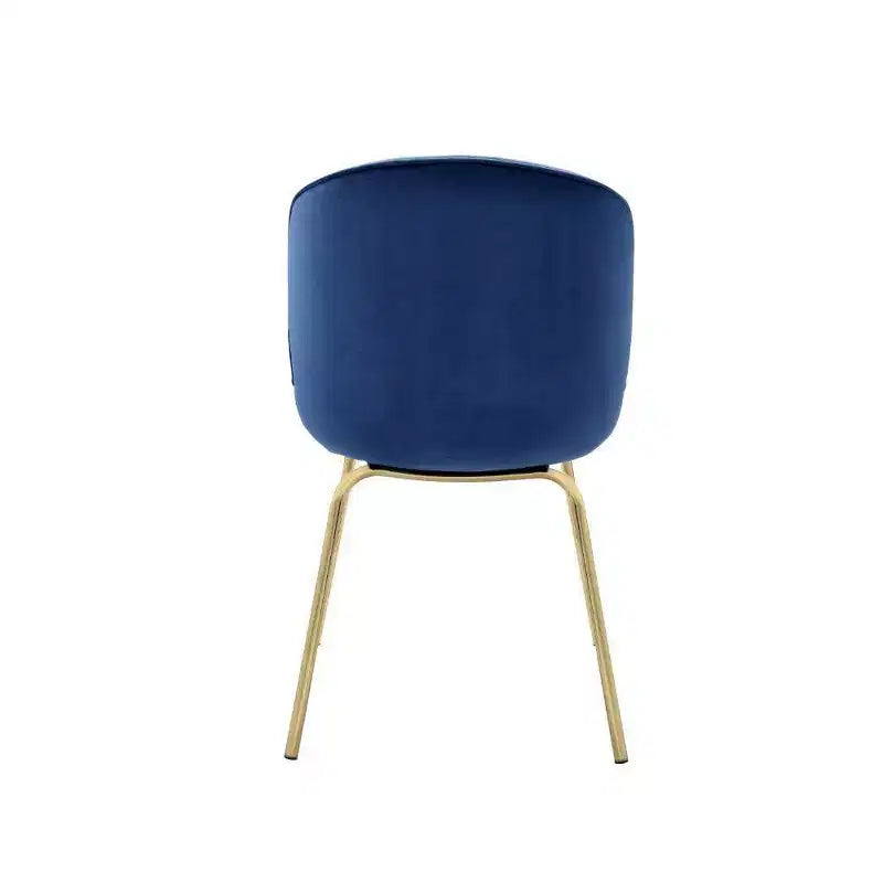 Chaises de salle à manger capitonnées en velours bleu, pieds en métal doré, lot de 2
