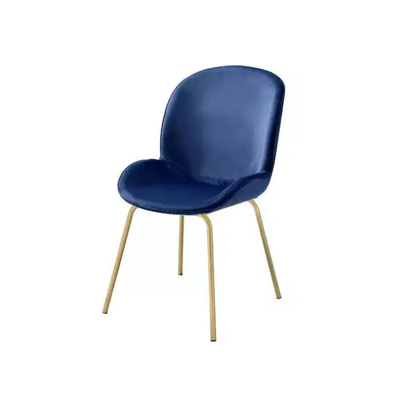 Chaises de salle à manger capitonnées en velours bleu, pieds en métal doré, lot de 2