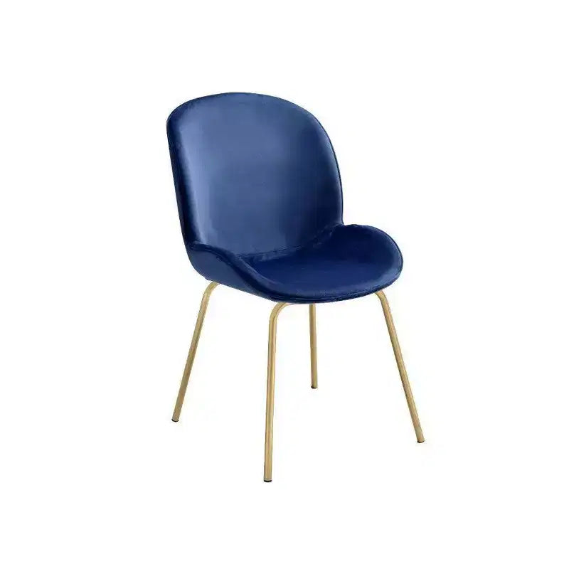 Chaises de salle à manger capitonnées en velours bleu, pieds en métal doré, lot de 2