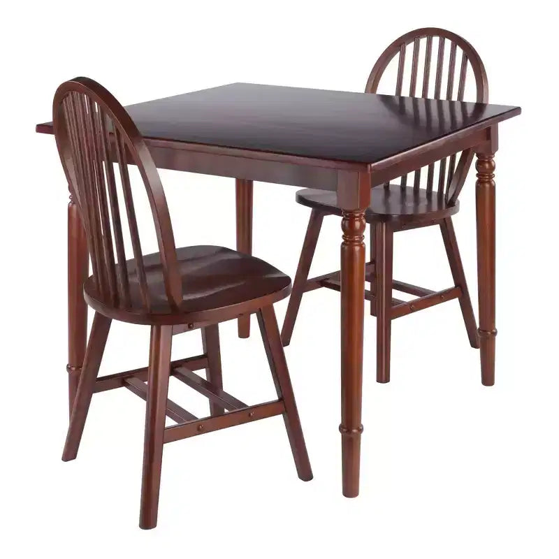 3pc Mornay Dining Table Set Walnut - Winsome: Solid Wood, Farmhouse Style, 2 Windsor Chairs