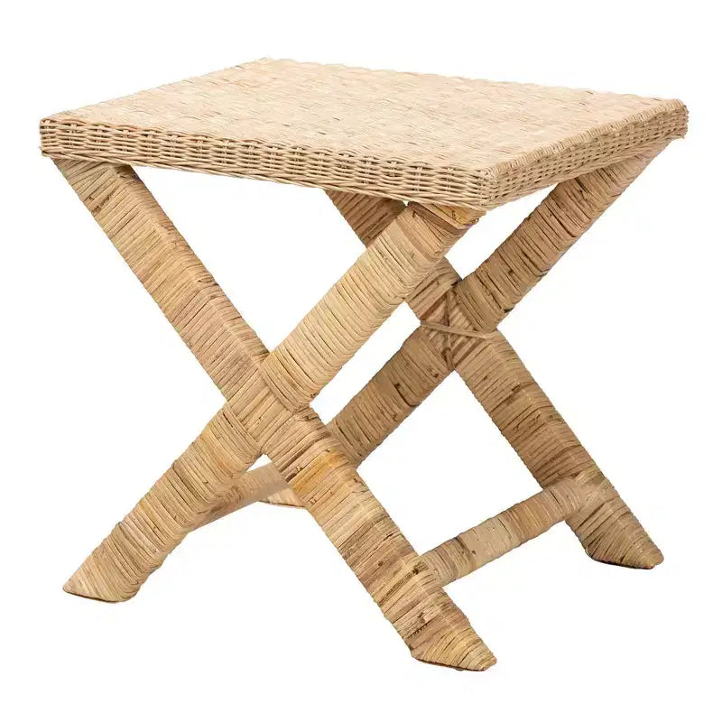 Tabouret d'appoint en rotin brun naturel et acajou – 1 personne