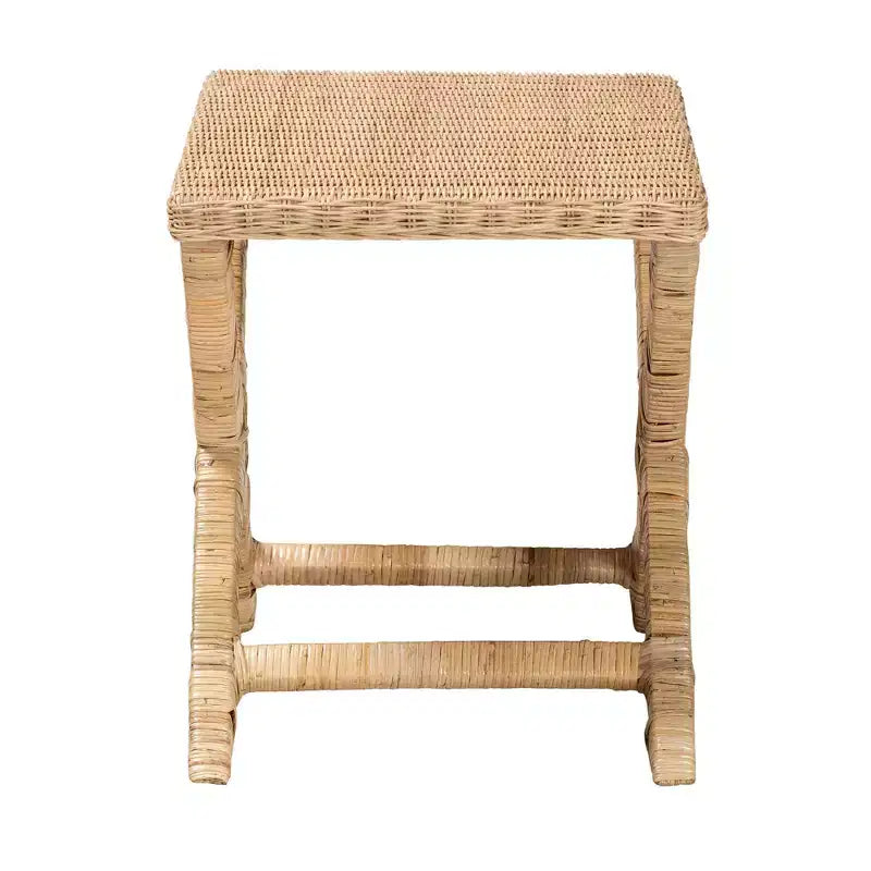 Tabouret d'appoint en rotin brun naturel et acajou – 1 personne