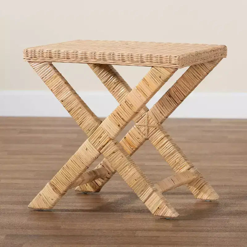 Tabouret d'appoint en rotin brun naturel et acajou – 1 personne