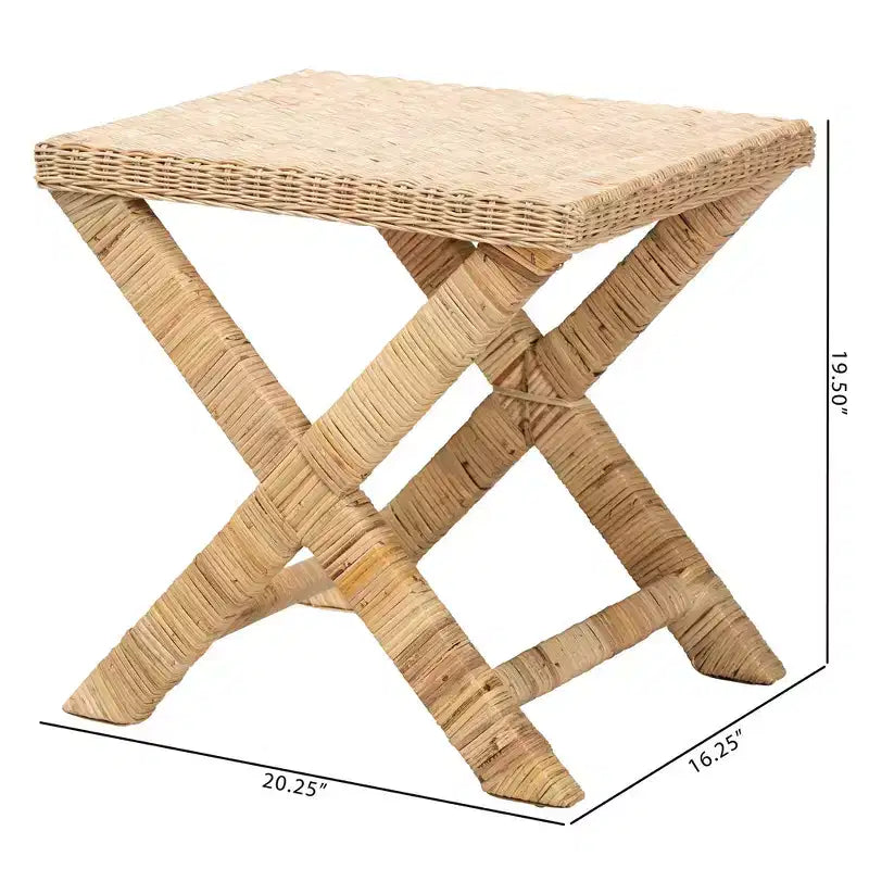 Tabouret d'appoint en rotin brun naturel et acajou – 1 personne