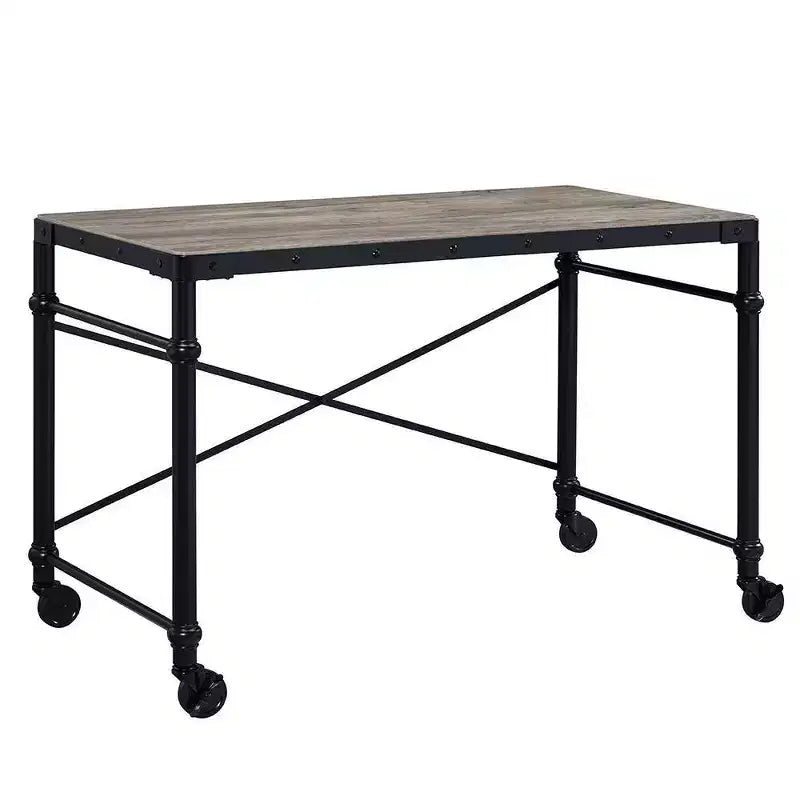 Bureau de 47" en chêne rustique et noir, 1 personne