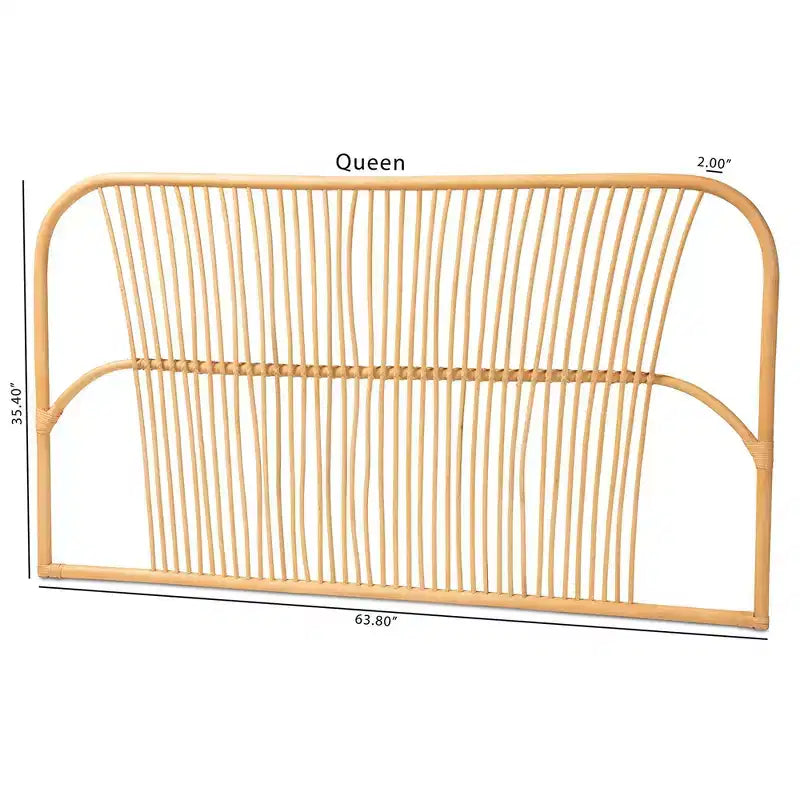 Tête de lit murale en rotin naturel marron, Queen, 1 personne