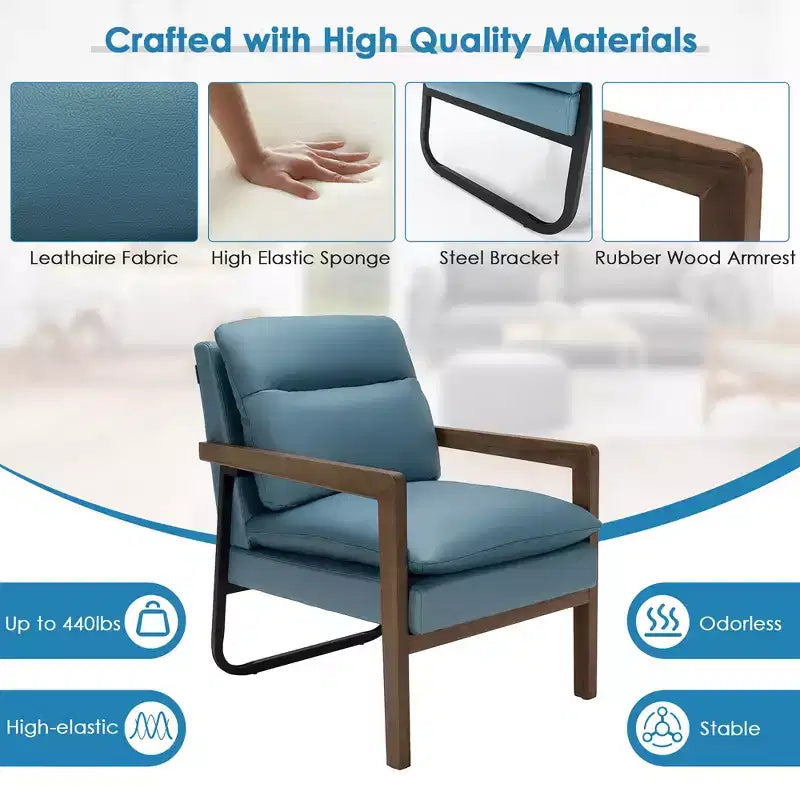 Fauteuil d'appoint en tissu bleu / vert / jaune, une place