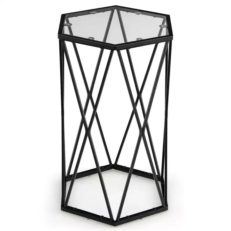 Table d'appoint ronde avec plateau en verre et cadre en métal noir pour 1