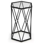 Table d'appoint ronde avec plateau en verre et cadre en métal noir pour 1