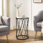 Table d'appoint ronde avec plateau en verre et cadre en métal noir pour 1
