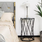 Table d'appoint ronde avec plateau en verre et cadre en métal noir pour 1