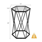 Table d'appoint ronde avec plateau en verre et cadre en métal noir pour 1