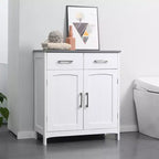 Meuble bas de salle de bain blanc autoportant avec 2 tiroirs, doubles portes et étagère réglable