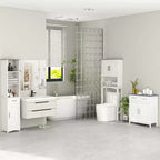 Meuble bas de salle de bain blanc autoportant avec 2 tiroirs, doubles portes et étagère réglable