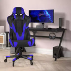 Chaise de gaming style course noir/bleu/gris/rouge, 2 places, inclinable, hauteur réglable