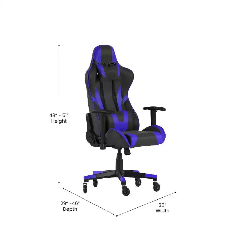 Chaise de gaming style course noir/bleu/gris/rouge, 2 places, inclinable, hauteur réglable